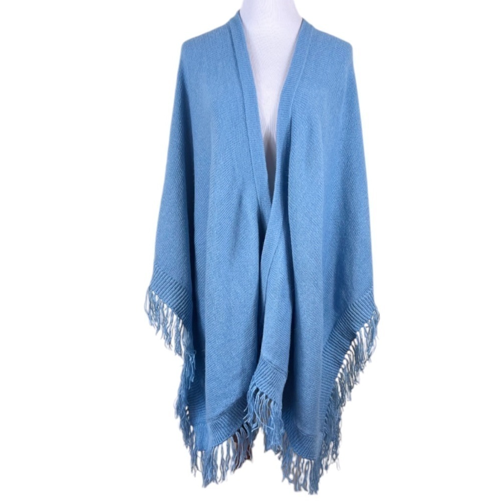 Alpaca Warehouse Alpaca Knit Oversized Wrap Fringe Blue Coastal Cottagecore